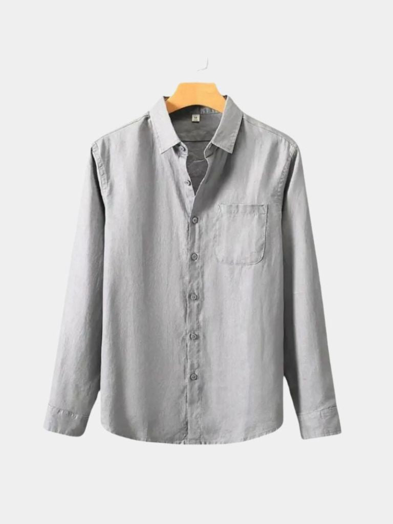 Camisa de Lino Básica de Manga Larga
