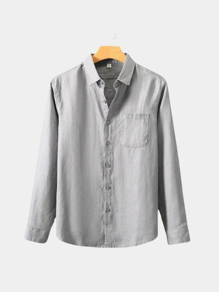 Camisa de Lino Básica de Manga Larga