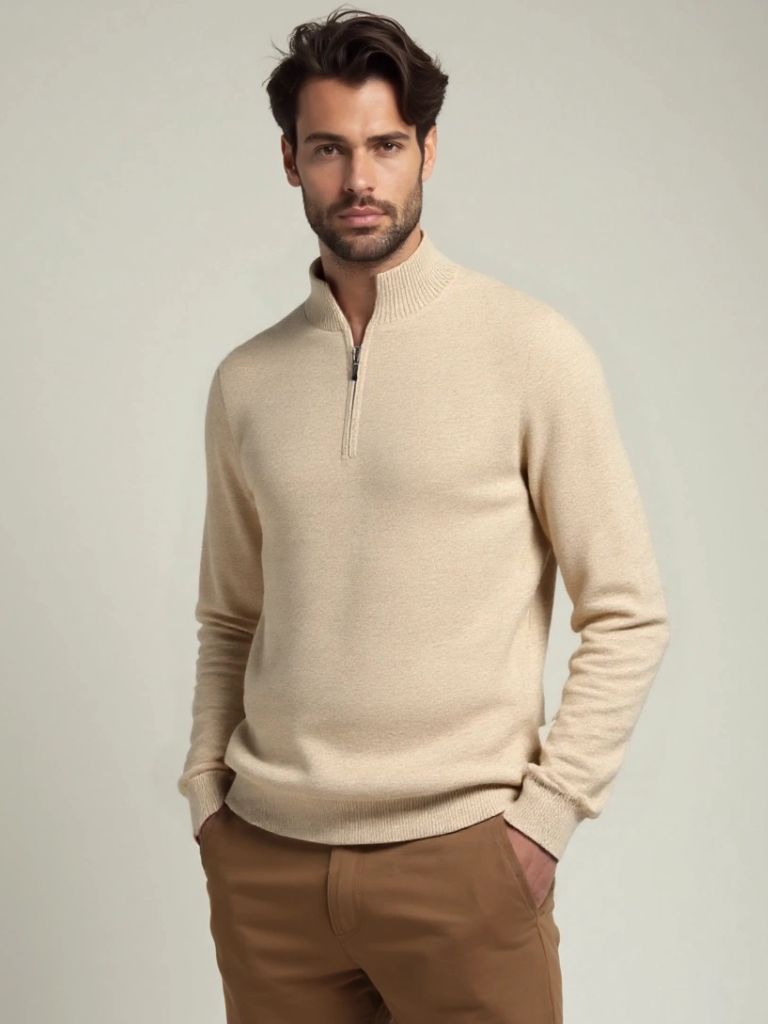 Suéter de Merino con Media Cremallera