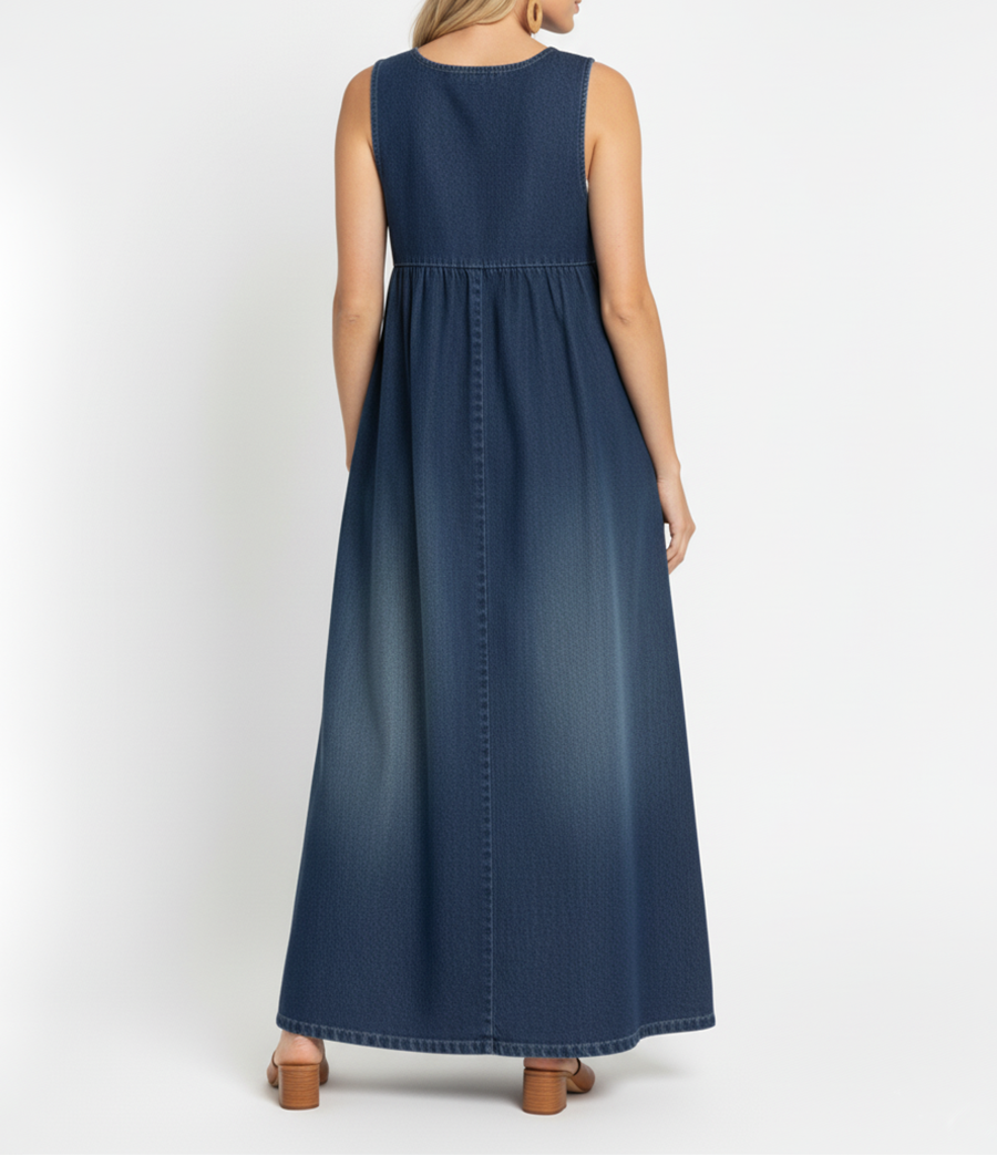 Karen™ | Vestido maxi de denim lavado
