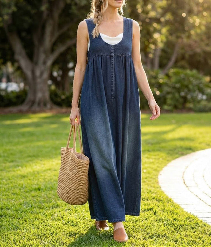 Karen™ | Vestido maxi de denim lavado