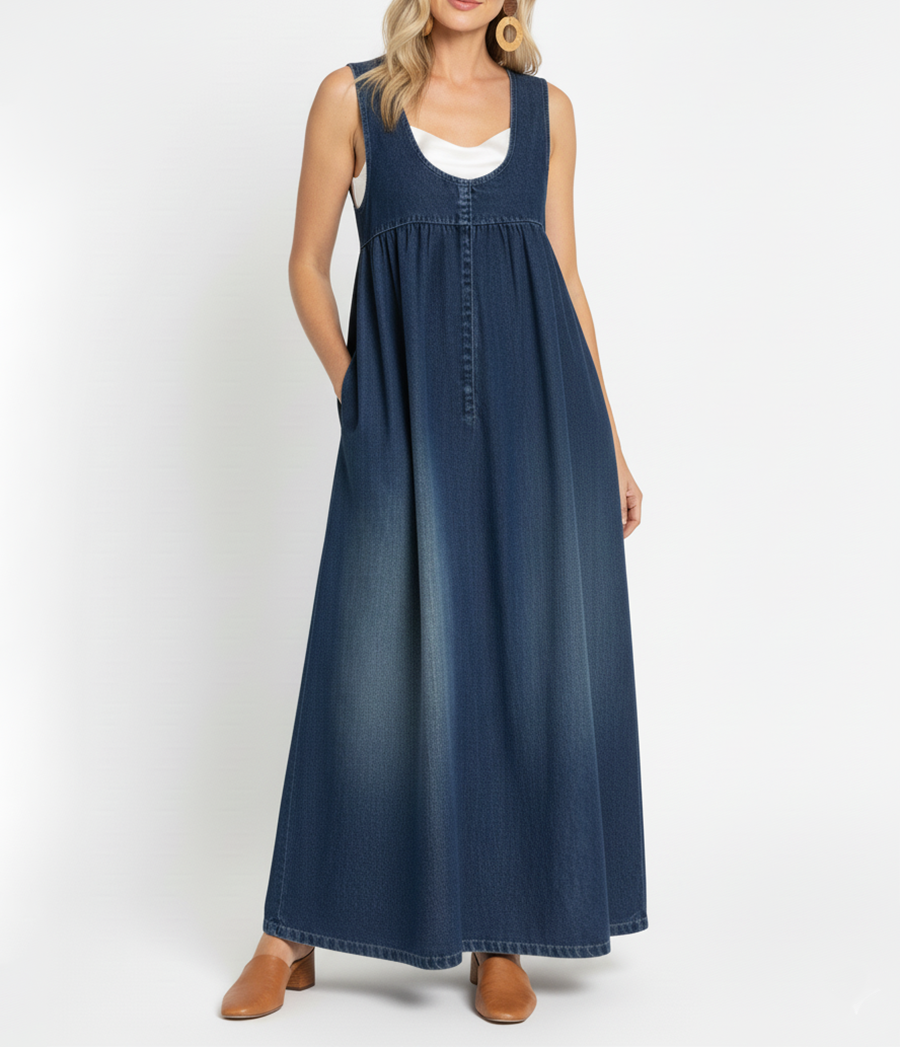 Karen™ | Vestido maxi de denim lavado