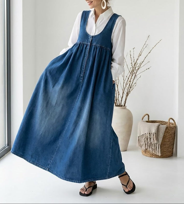 Karen™ | Vestido maxi de denim lavado