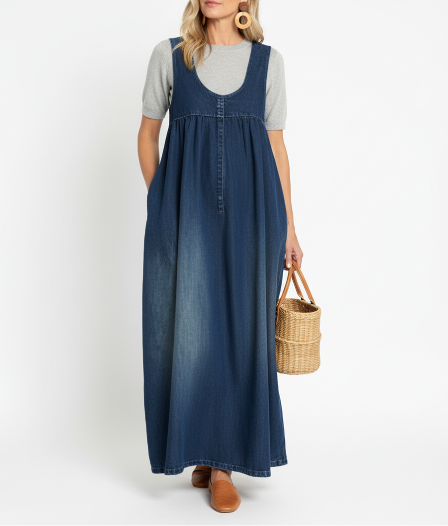 Karen™ | Vestido maxi de denim lavado