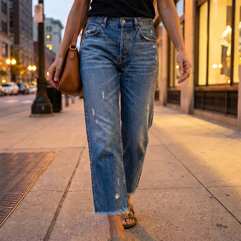 Vaqueros rectos cortos retro para mujer
