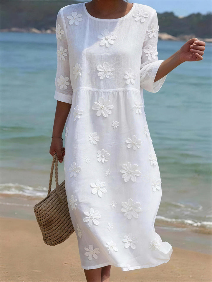 Vestido largo casual de algodón-lino