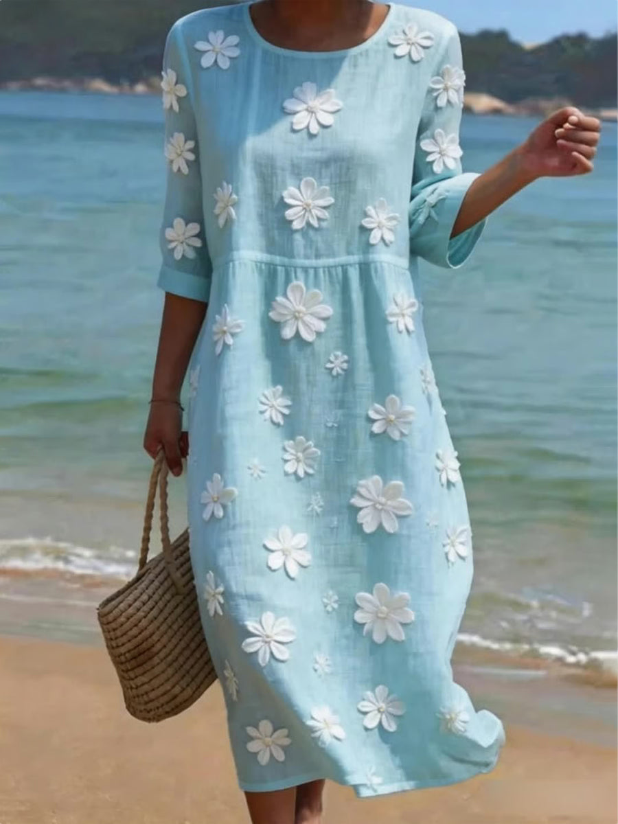 Vestido largo casual de algodón-lino