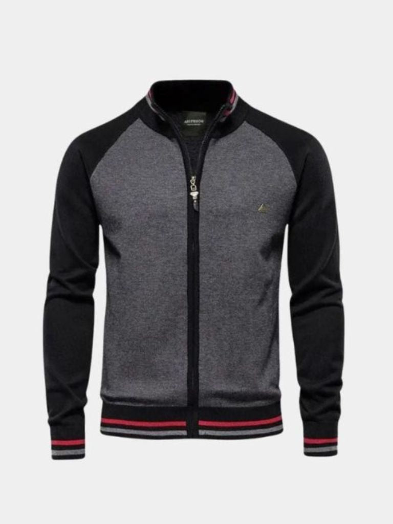 Cardigan de Cuello Alto con Cremallera y Diseño a Rayas