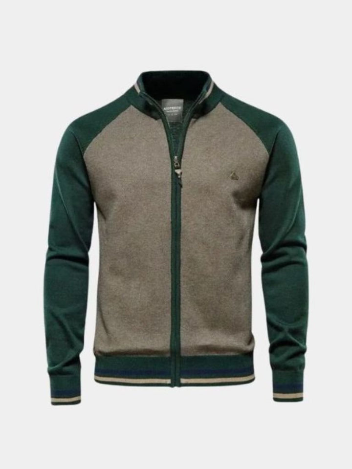 Cardigan de Cuello Alto con Cremallera y Diseño a Rayas