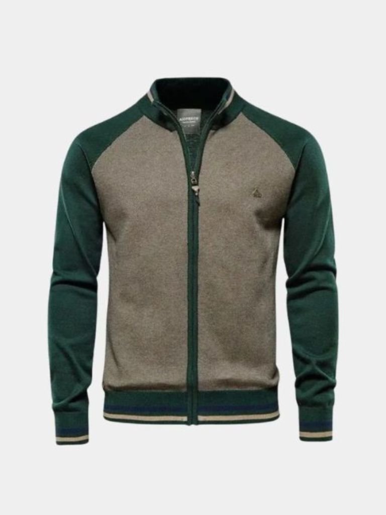 Cardigan de Cuello Alto con Diseño a Rayas y Cierre