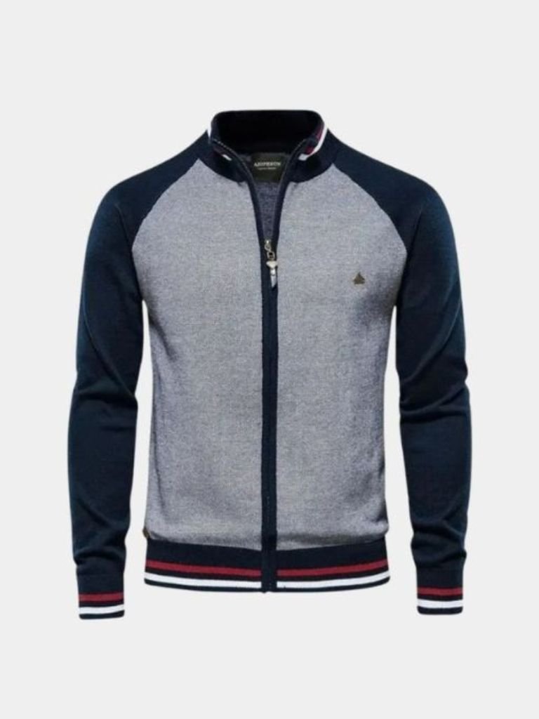 Cardigan de Cuello Alto con Diseño a Rayas y Cierre