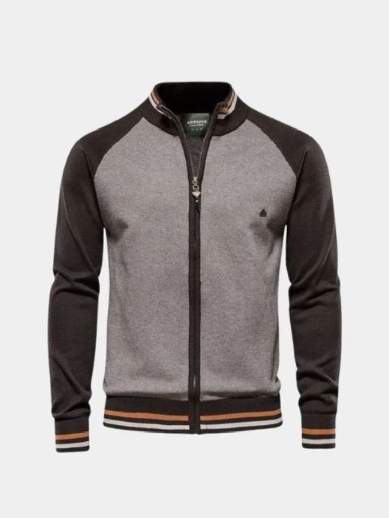 Cardigan de Cuello Alto con Diseño a Rayas y Cierre