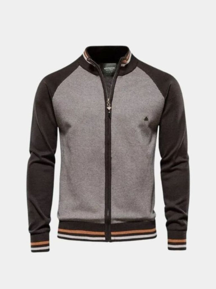 Cardigan de Cuello Alto con Diseño a Rayas y Cierre